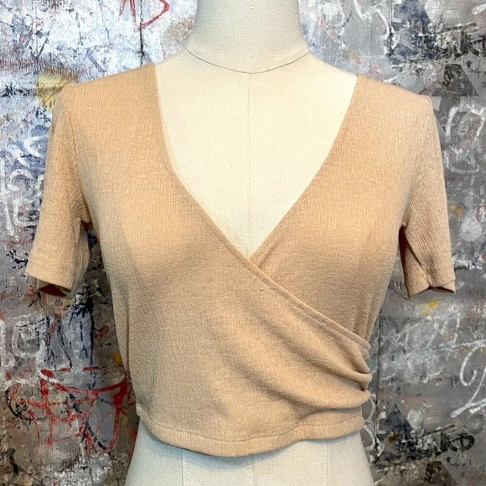 ZARA Beige Tan Wrapped Front Light Crop Top. Size S